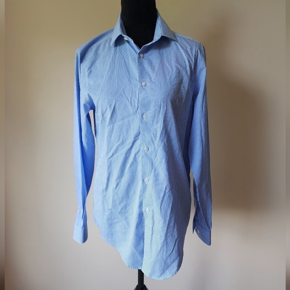 Calvin Klein Slim Fit Performance Non-Iron 100% Cotton Men's BlueSz 14 1.5 32/33 - Picture 1 of 8